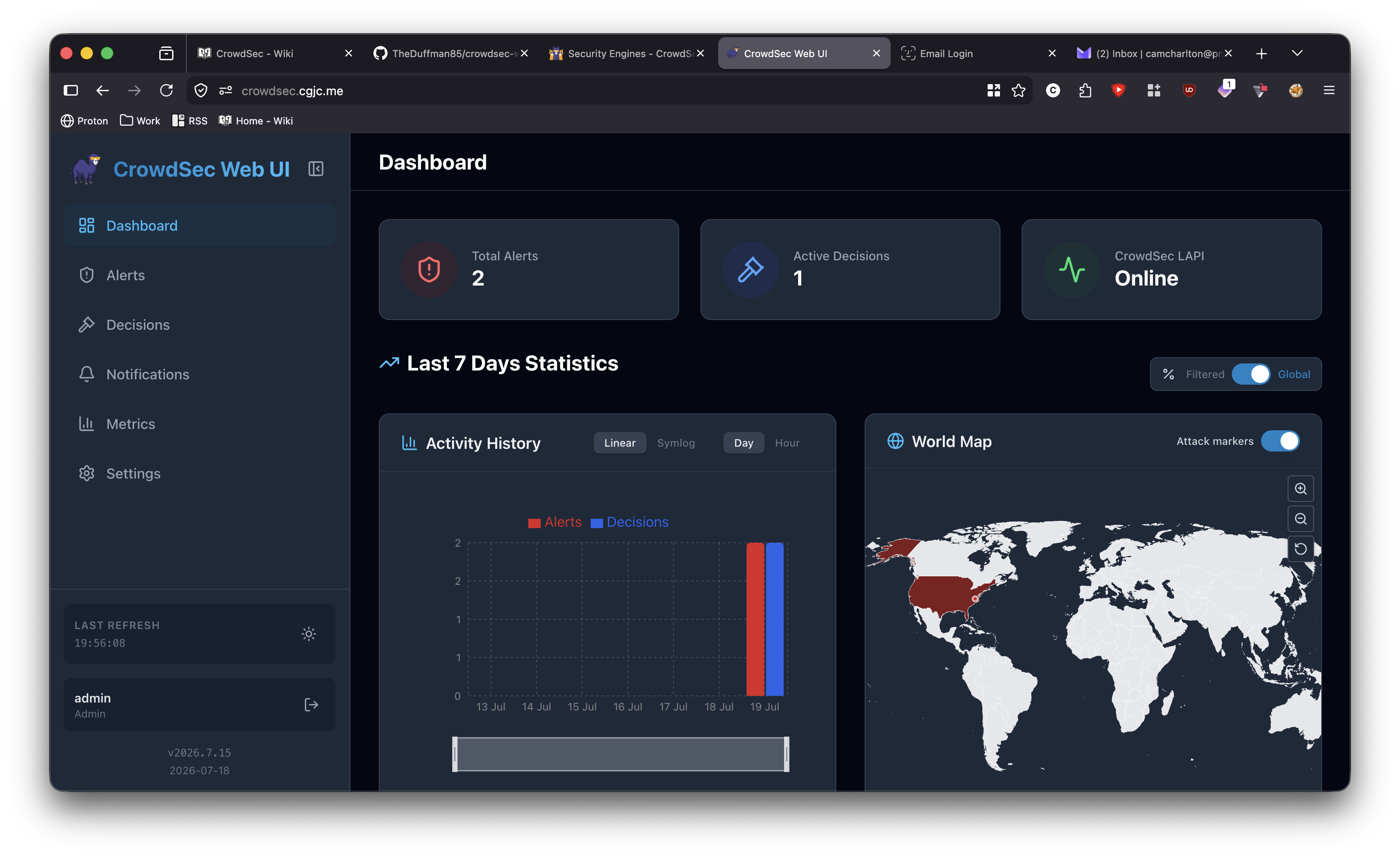CrowdSec web UI dashboard