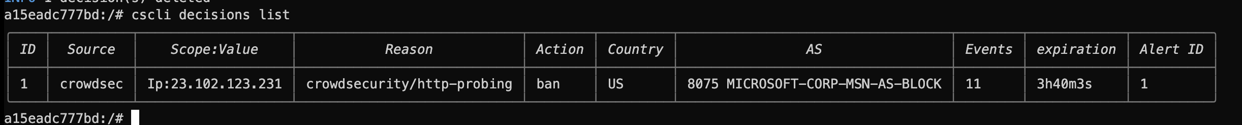 Active CrowdSec decisions list