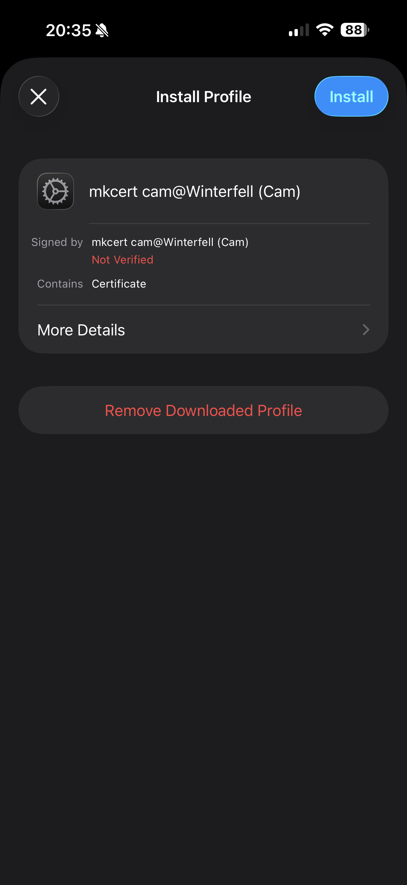 iOS profile downloaded prompt for the root CA