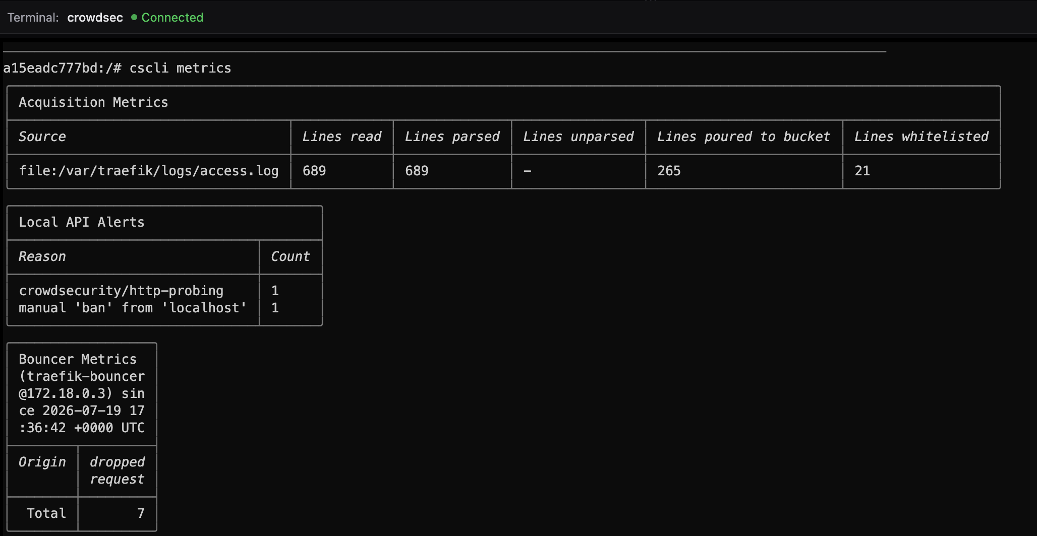 CrowdSec metrics output
