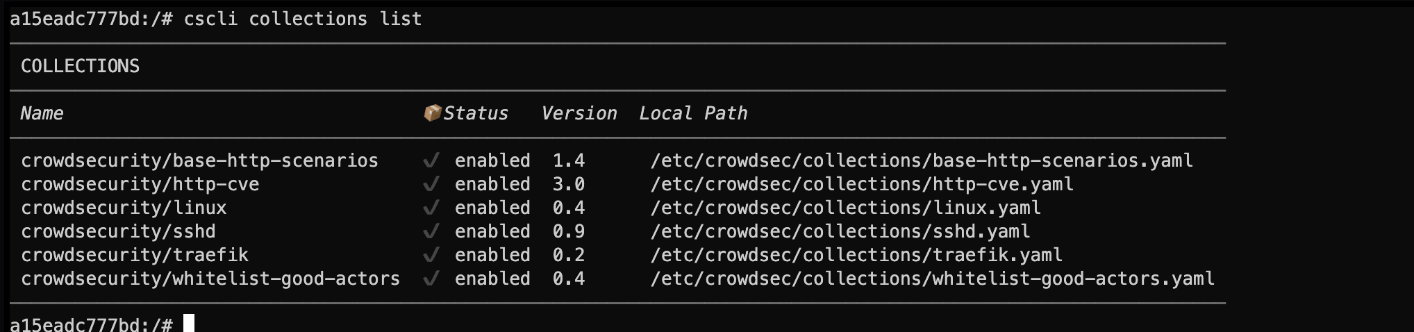 Installed CrowdSec collections