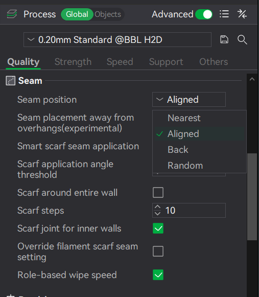 Seam position